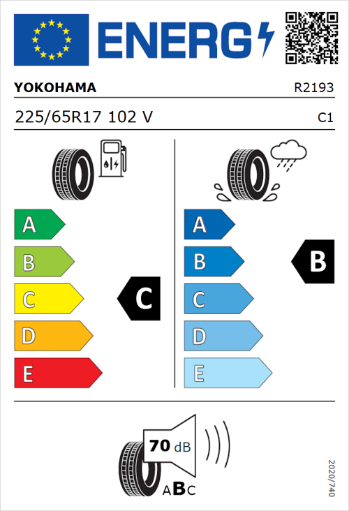 Tyre Label for Yokohama G98GV 225/65R17 102V
